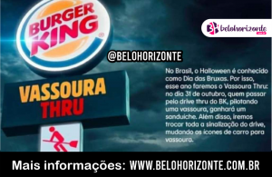 Burger King vai dá Whopper grátis no dia 31/10 para quem for até o drive-thru de vassoura