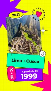 Pacote Lima + Cusco R$ 1.999,00 para Segundo Semestre 2021 (Aéreo + Hotel + Café da Manhã)