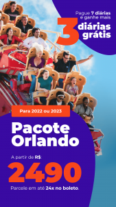 Pacote Orlando com 3 Diárias GRÁTIS R$ 2490,00 para Viajar em 2022 ou 2023 (Aéreo + Hotel + Café da Manhã + 3 Diárias)