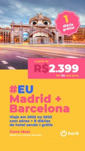 Pacote Madrid + Barcelona com Diárias Grátis por R$ 2.399 e você ainda escolhe entre 2022 e 2023 com Aéreo + 6 Diárias Inclusas + 2 Diárias GRÁTIS