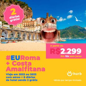 Pacote Roma + Costa Amalfitana (Salerno) com Diárias Grátis por R$ 2299 escolha uma data entre 2022 e 2023 com Aéreo + 6 Diárias Inclusas + 2 Diárias GRÁTIS Menor preço garantido