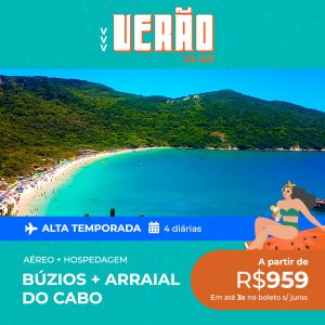 Pacote de Viagem Búzios + Arraial do Cabo escolha uma data entre o Verão 2021/2022 por 959 reais com Aéreo + Hospedagem com Café da Manhã